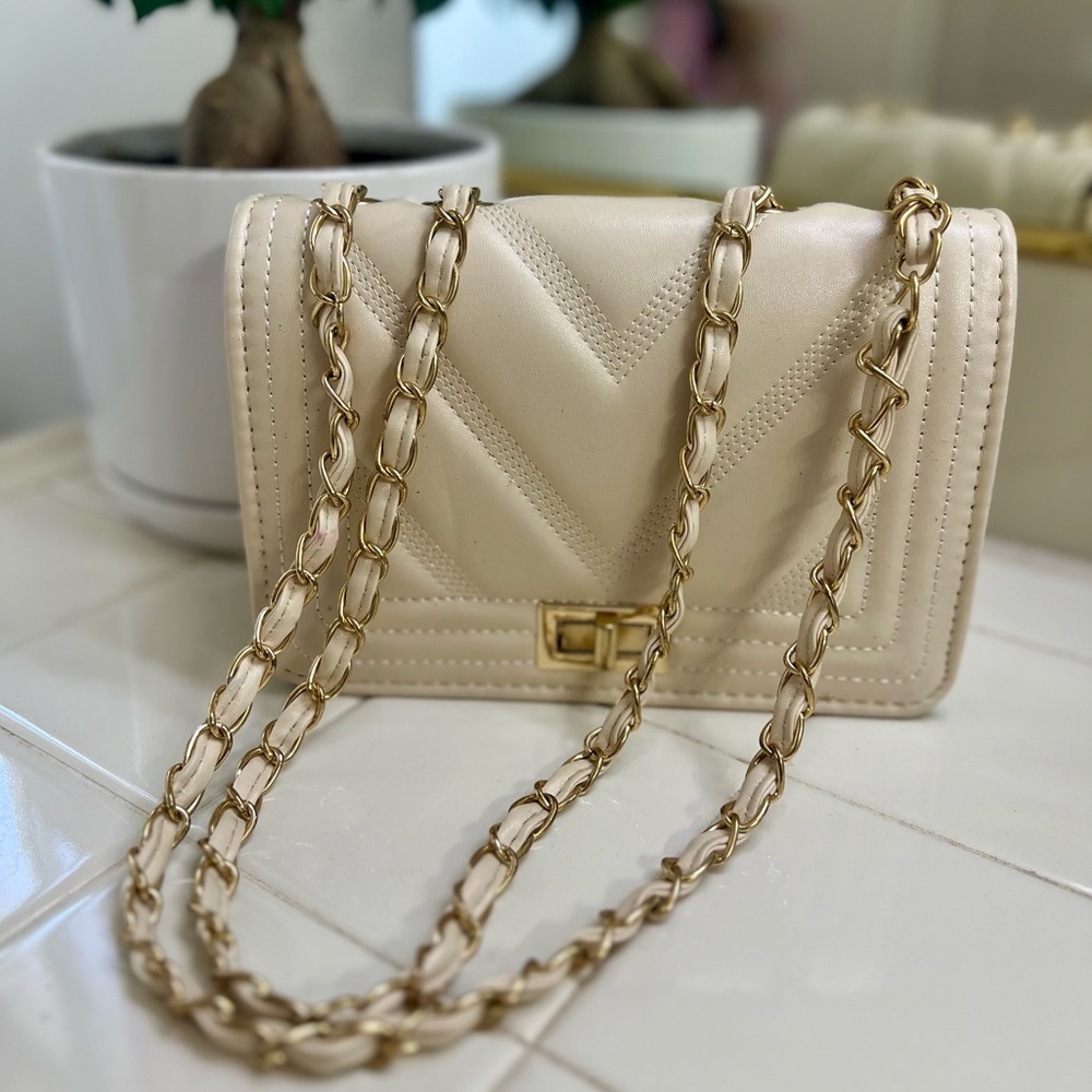 Cream and gold braided small shoulder bag